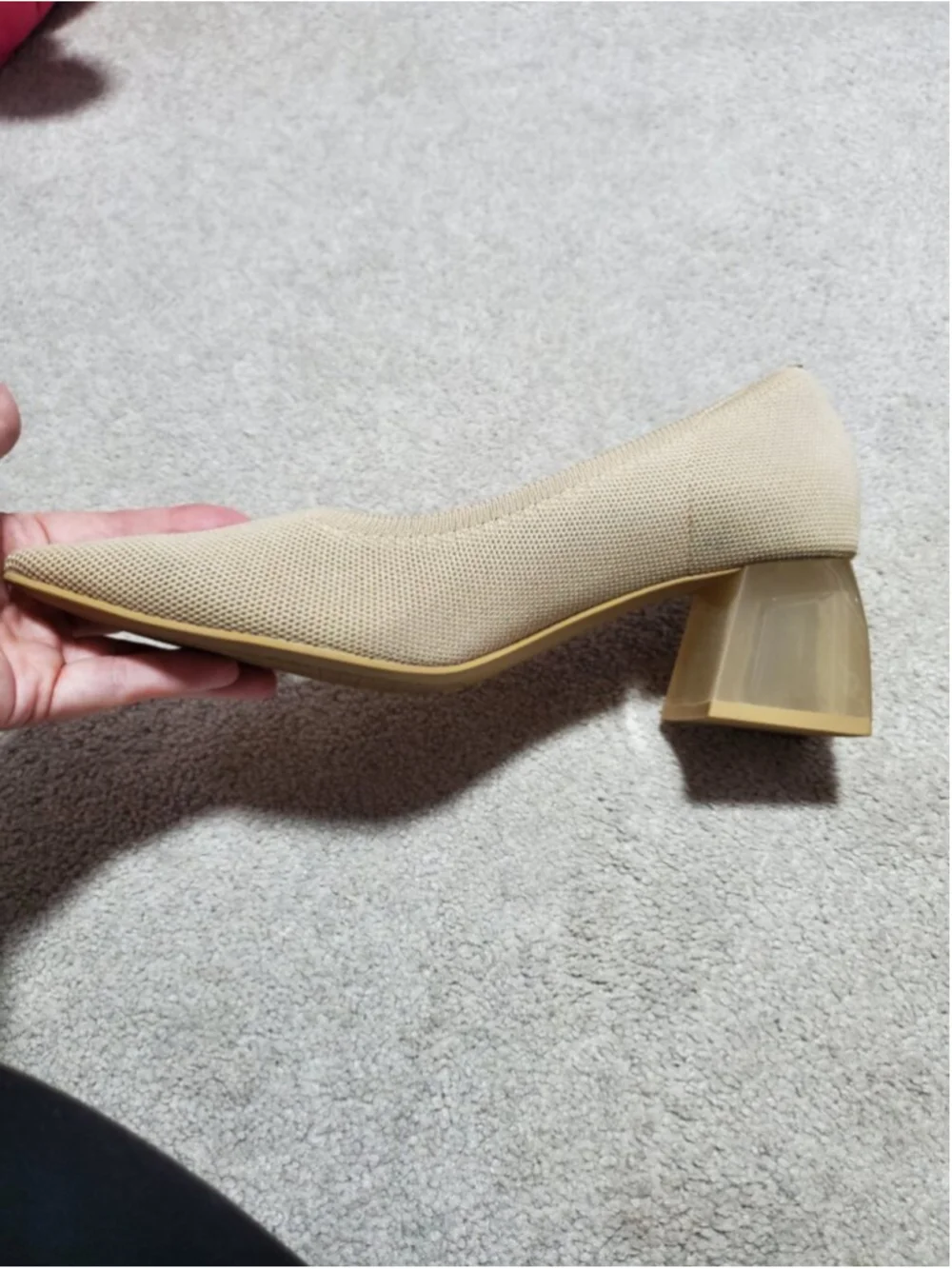 VIVAIA Aria Pointed Toe Clear Block Heel Pumps Shoes Beige 40EU 9US Knit Slip-On